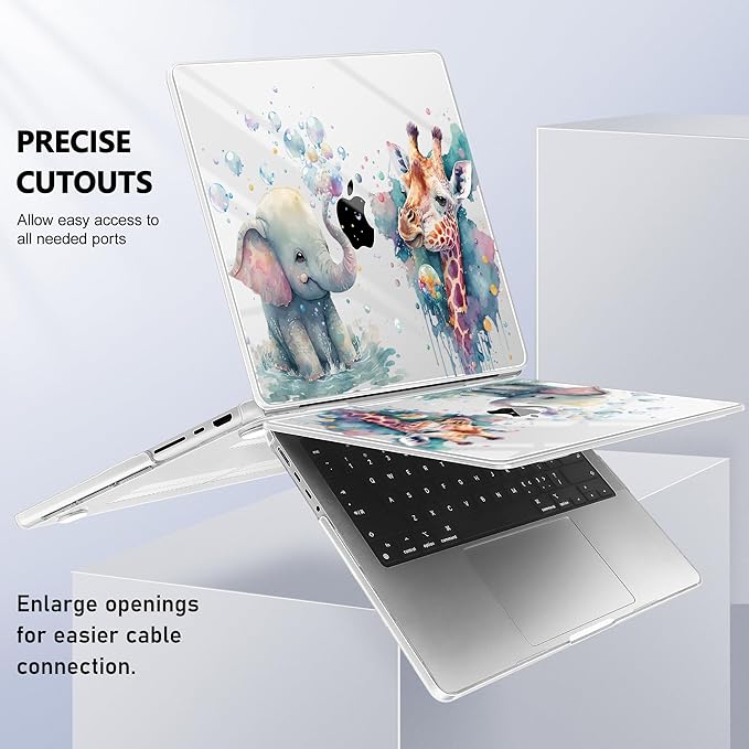 for MacBook Pro 16 inch Case 2021 2022 2023 2024 Release A3186 A3403 M4 A2991 M3 A2780 M2 A2485 M1 Pro/Max, Hard Shell Case with Screen Protector & Keyboard Cover, Elephant & Giraffe