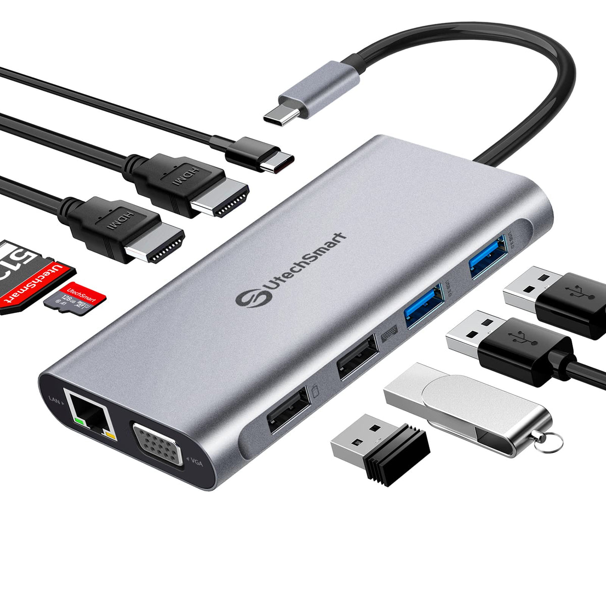 UtechSmart USB C Docking Station, Dual Monitor, Laptop Docking Station