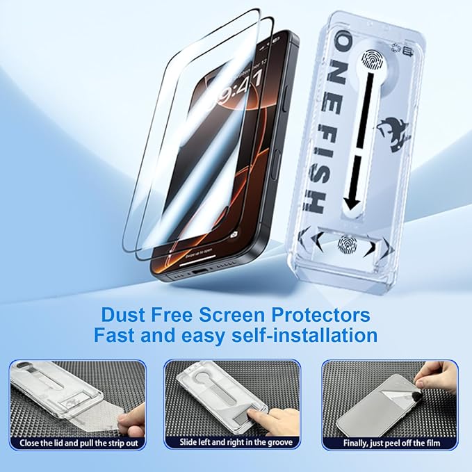 OneFish Full Edge Coverage Tempered Glass Screen Protector for IPhone 15/IPhone 14 Pro 6.1 inch, 2 Pack Edge Reinforcement, Self-Aligning Installation, Case Friendly HD Screen Protectors