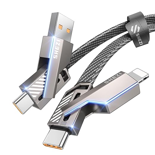 [One is Enough] 4-in-1 Compatible with USB C to Lightning Cable, 45W High-Speed Charging & Fast Data Transfer,CarPlay & Android Auto Support Multi Charger Cord Combo for iPhone/Samsung/iPad,3FT
