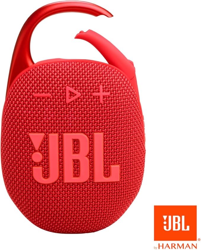JBL Clip 5 - Ultra-Portable, Waterproof & Dustproof Bluetooth Speaker, Big Pro Sound with Punchy bass, Integrated Carabiner, Up to 12 Hours of Play, Made in Part with Recycled Materials (Red)
