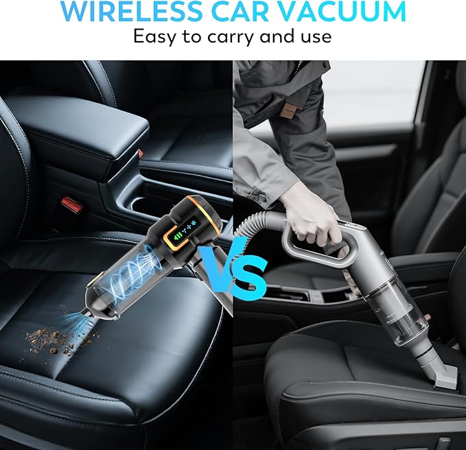 KedeeSparkle Car Vacuum Cleaner Cordless, 22000PA High Power Portable Handheld Vacuum & Compressed Air Duster, Mini Vacuum with LED Display, 3 Modes Brushless Motor for Car, Home, Office, Camping
