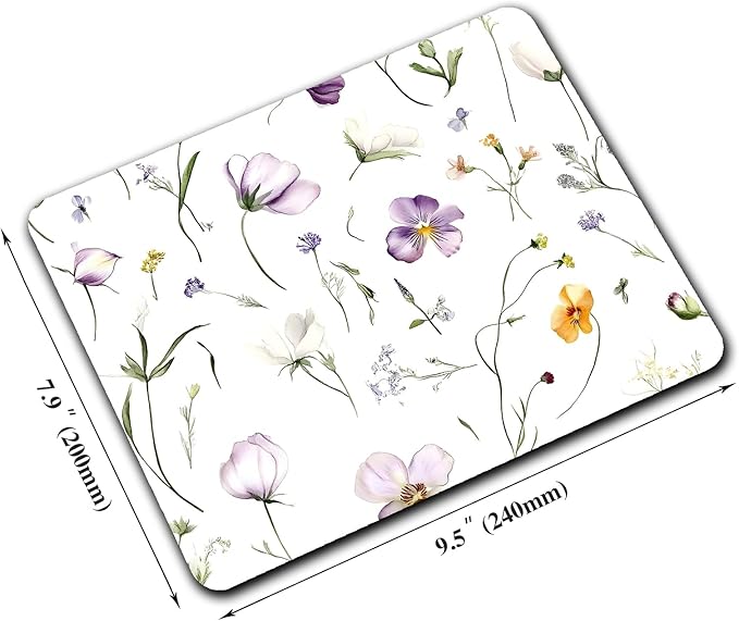 Purple Floral Potted Plants Mouse Pads for Desk, Portable Wireless Computer Mouse pad Small Design with Women, Non-Slip Rubber Base Laptop Mousepad 9.5" x 7.9" Smooth Surface for Office & Travel