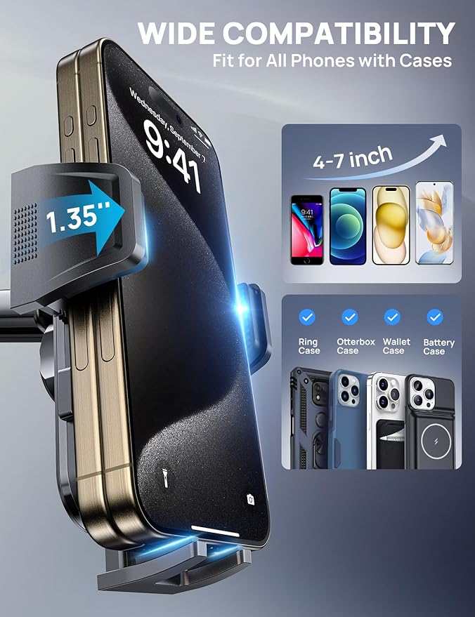 [2025 New] Dashboard Phone Holders for Your Car [Military Grade Stable] Phone Holders for Your Car, Non-Slip Silicone Carbon Fiber Car Phone Mount, Rotatable Suction Cup for All Phone, Gray