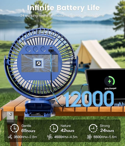8" Clip on Fan, 20000mAh Rechargeable Fan Battery Portable, Strong Airflow