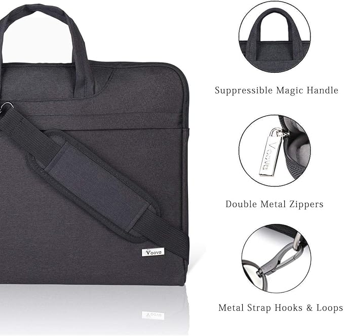 Voova Laptop Bag 17 17.3 Inch Waterproof Laptop Sleeve Case with Shoulder Straps & Handle, Computer Case Cover Slim Briefcase Compatible with 17-18” Hp Dell Asus Acer, Black