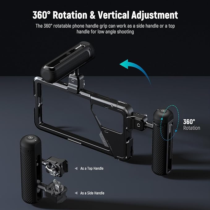 NEEWER S25 Ultra Phone Cage, PA082 Mobile Video Rig Phone Stabilizer for Video Recording with PA045E Bluetooth Side Handle, 67mm Filter Adapter, 17mm Lens Backplate & T Mount Compatible with Moment