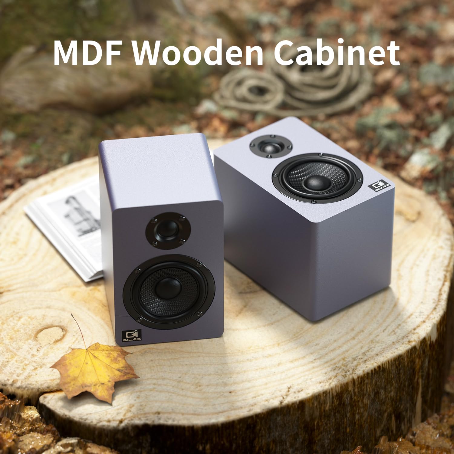 IBALL·BOX H2 Bookshelf Speakers, 60W Stereo, Record Player/Computers Speakers, DSP, Carbon-Fiber Woofer, Silk Tweeter, Optical/USB-C/AUX, Bluetooth 5.3, Slate Blue