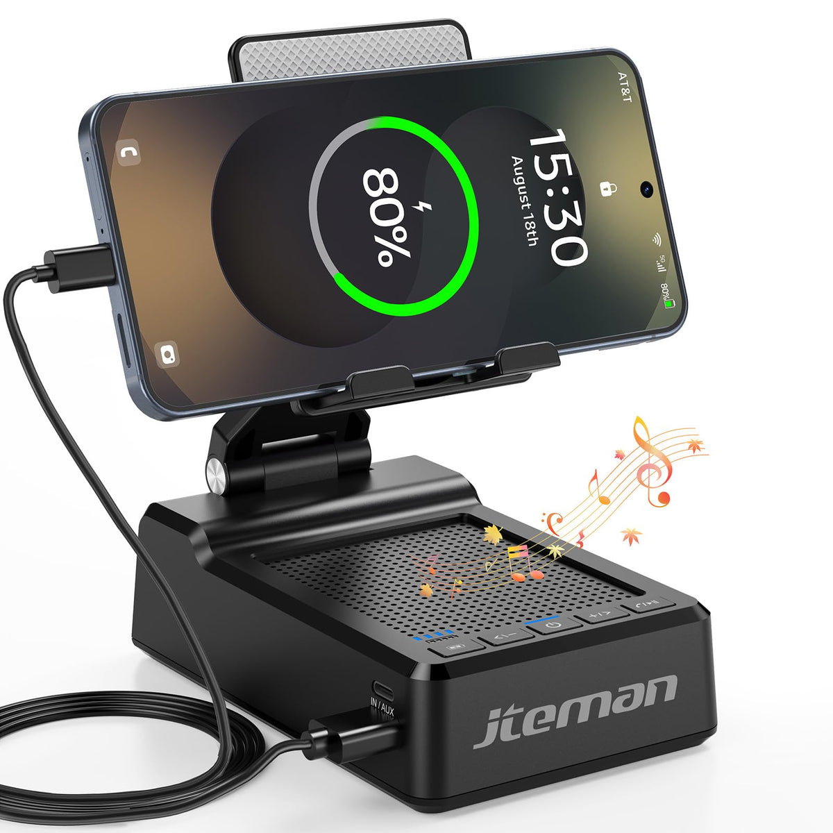 JTEMAN Phone Stand with Bluetooth Speaker and Charging Function
