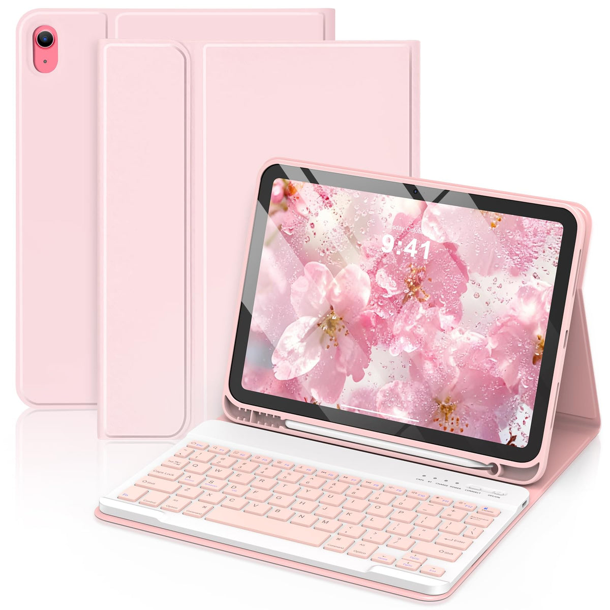 MMK for iPad A16 11th 10th Generation Case with Keyboard, Watermelon Red