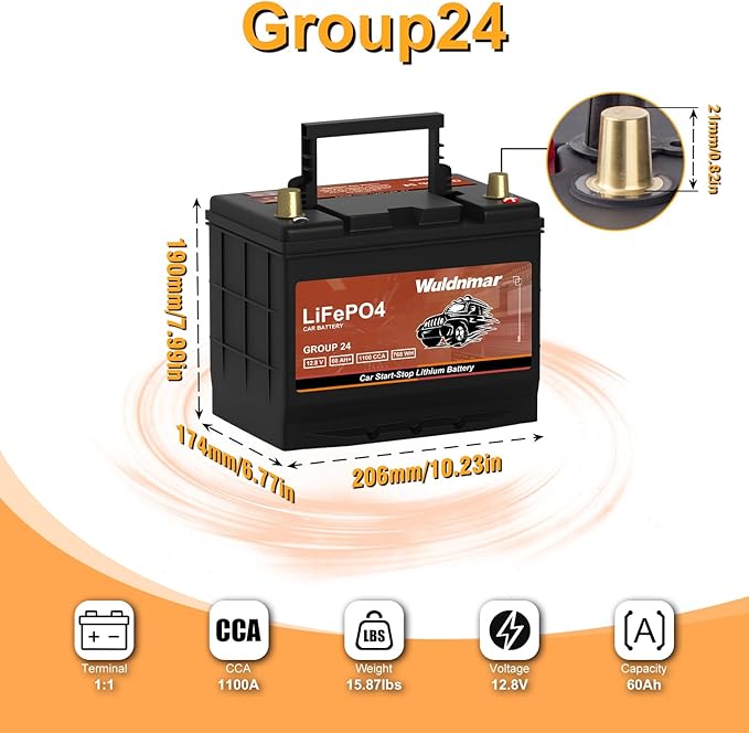 High Performance G24 12V 60AH Lithium Car Start Stop Battery with 1100CCA and 60 Month Warranty