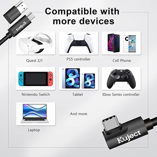 Kuject Link Cable 16FT Compatible for Quest 3S/3, Quest 2/Pro, Pico 4, VR Headset Accessories Cable for Rift S/Steam VR Games, USB 3.0 Type C to C High Speed Data Transfer Charging Cord for Gaming PC