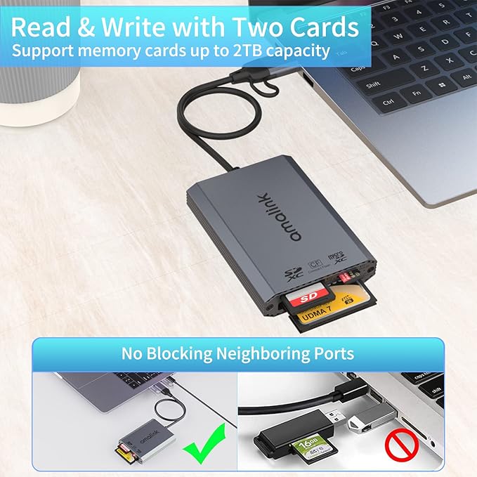 UHS-II SD Card Reader. Triple-Slot USB-A/USB-C CF Compact Flash Card Reader Adapter,.Support CF/UHS-II/UHS-I SD/SDHC/SDXC, Compatible with Windows,Mac OS