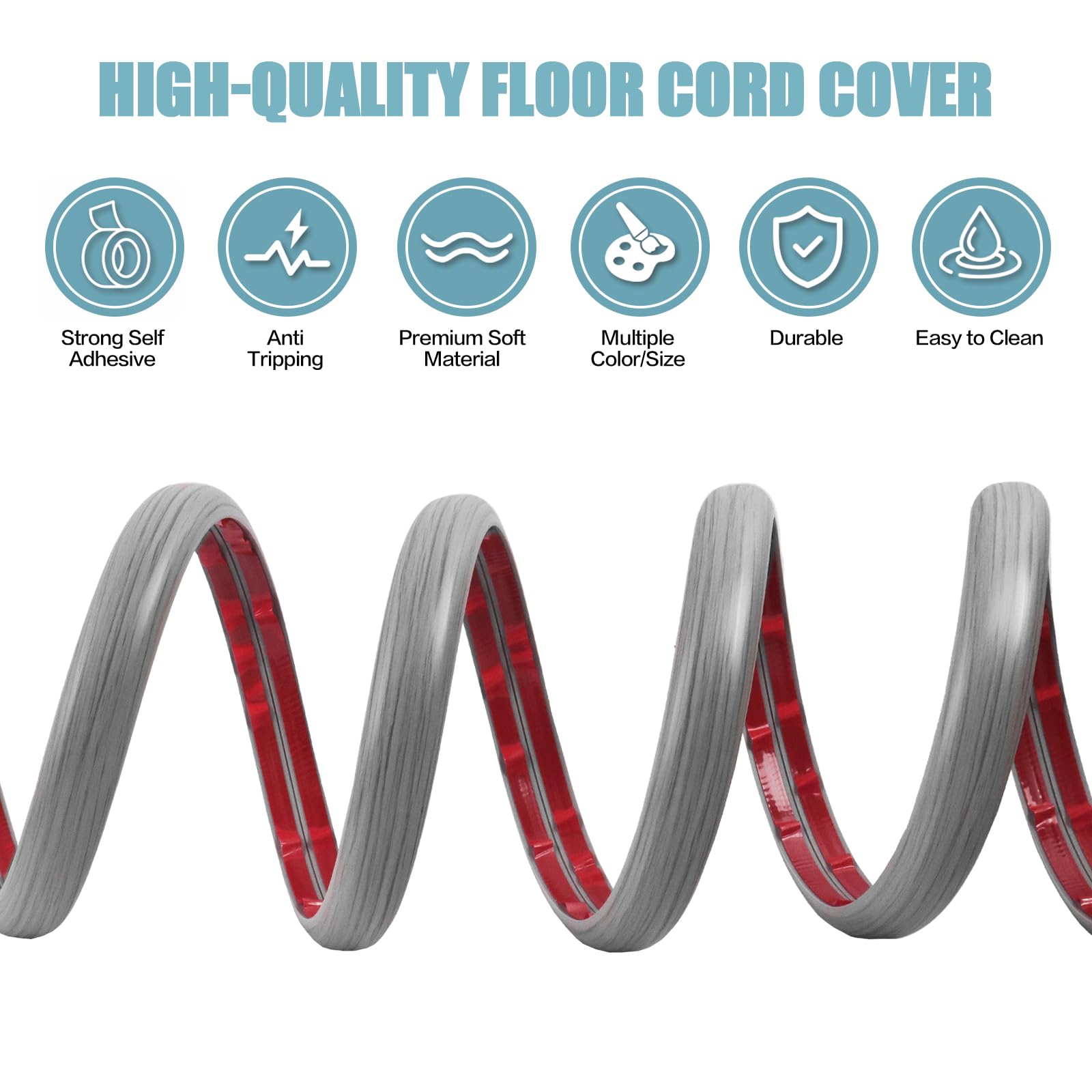 Floor Cord Cover Self Adhesive Cord Hider,10FT Cable Management, Extension Strip Protector for Wires, Prevent Cable Trips for Offices, Gyms, Exhibitions Cavity:0.39"(W) x 0.27"(H) Gray Wood