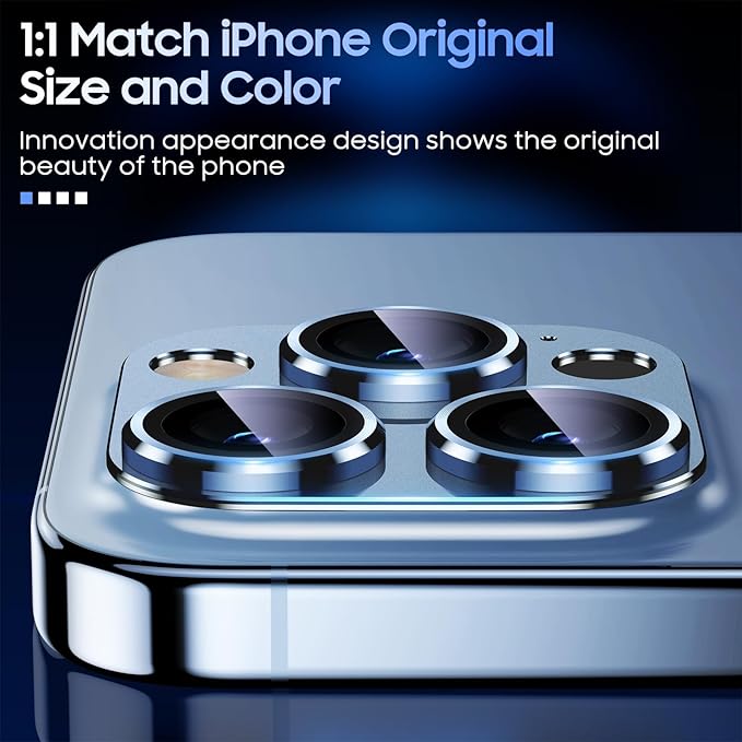 Uyiton for iPhone 13 Pro/iPhone 13 Pro Max Camera Lens Protector, [Strong Adsorption] [Drop Protection] Metal Ring Tempered Glass Rear Camera Screen Cover - Blue