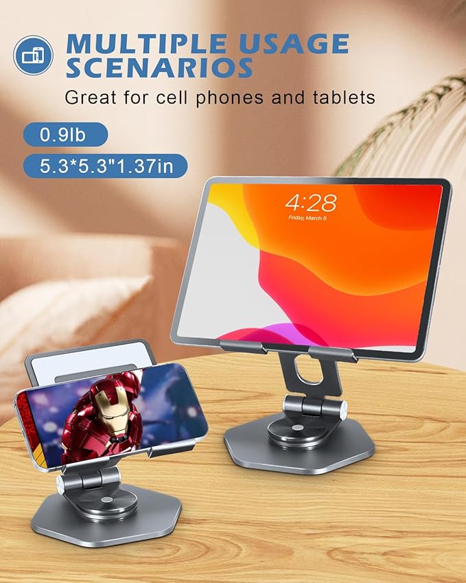 Tablet Stand, Aluminum Desktop Holder, Compatible with 5-12.9" iPad, Grey