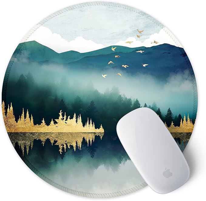 ITNRSIIET Round Mouse Pad with Stitched Edge Premium-Textured Waterproof Non-Slip Rubber Base Desktop Protection Mat Diameter 8.7 inches, Landscape Forest