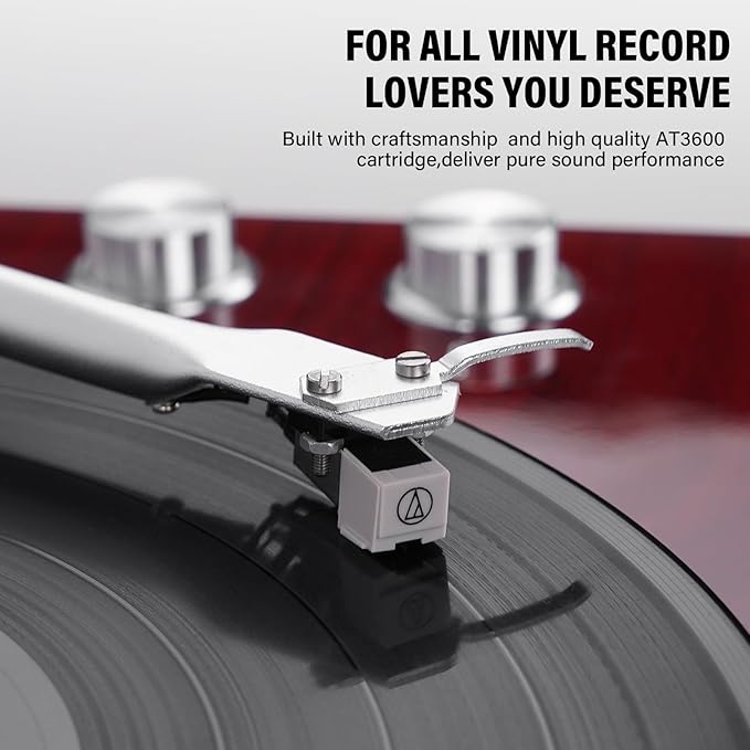Belt Drive Turntable for Vinyl Record Player,Connect with Bluetooth Speakers or Active Speaker,Built-in Phono Pre-amp,USB Digital Output, Magnetic Cartridge,High-Gloss Wood Design(Red)