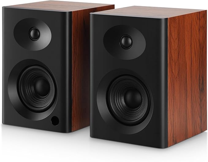 Bookshelf Speakers with Deep Bass, 80W Peak Output HiFi Gaming Computer Speakers, 4" Desktop Audio System for Home Entertainment, Turntable, Pair, Walnut