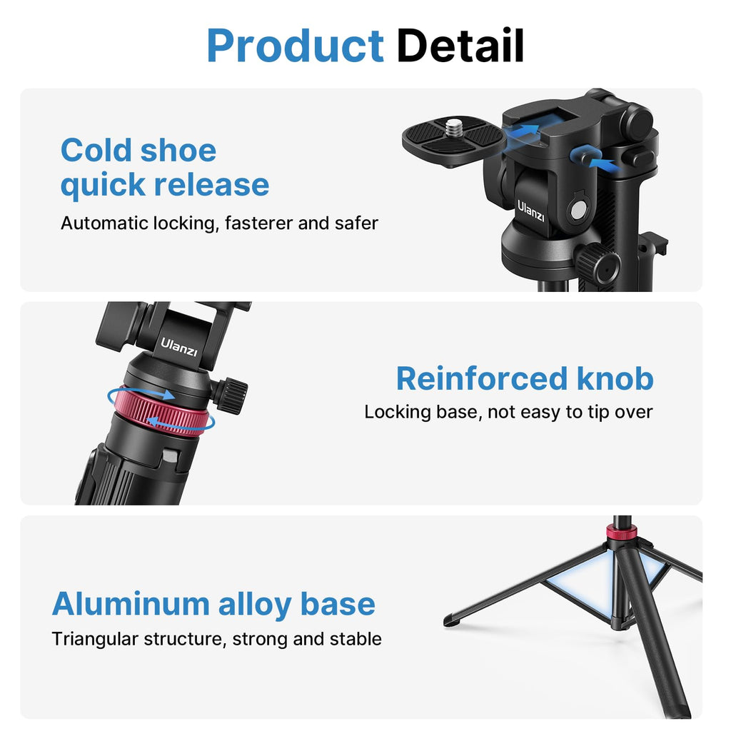 Ulanzi MT-78 Extendable Phone Tripod, 72.83" Selfie Stick Camera Stand