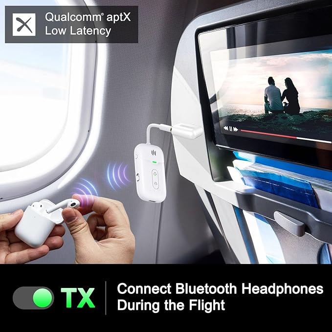 Premium Airplane Bluetooth 5.4 Transmitter Adapter,Supports 2 AirPods/Headphones,Bluetooth Transmitter Receiver with aptX Low Latency,Wireless Adapter for Flight,TV,Gym,Tablets Car Stereo