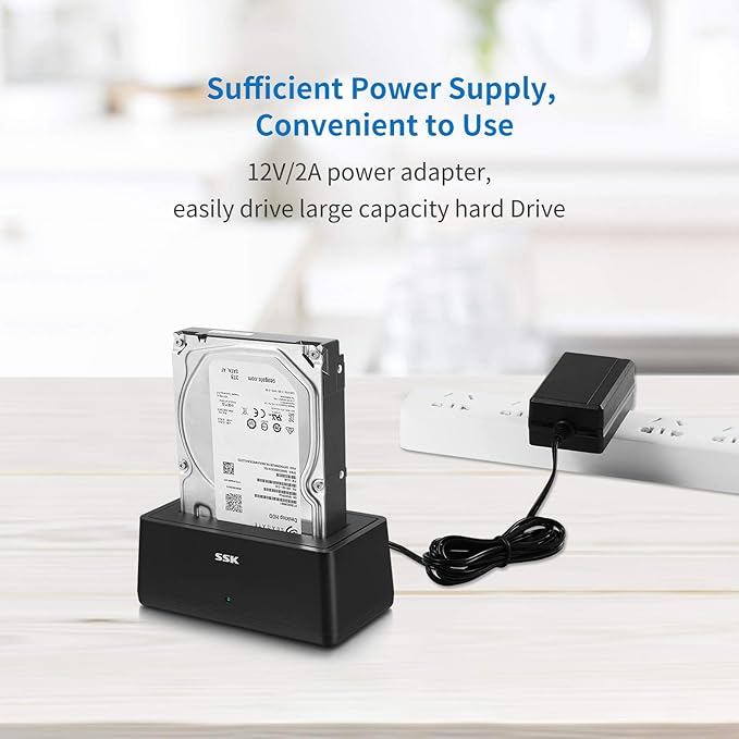 SSK USB 3.0 to SATA External Hard Drive Docking Station Enclosure Adapter for 2.5 & 3.5 Inch HDD SSD SATA, Super Speed up to 5Gbps, Support UASP no Drivers Needed(20TB Supports)