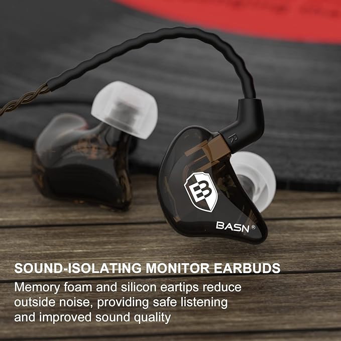 BASN in Ear Monitor Headphones for Musicians, Bsinger 2nd Generation Sound Isolating Earphones with Dual Dynamic Drivers Detachable MMCX Cable (Brown)…