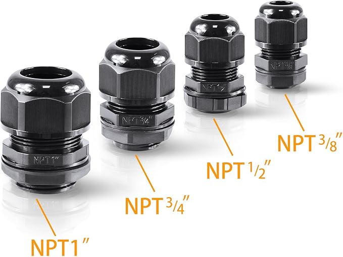 XHF 5 Pcs 1" IP68 Strain Relief Nylon Cord Grip Waterproof NPT Cable Glands Adjustable UL Listed and RoHS Compliant (Black)