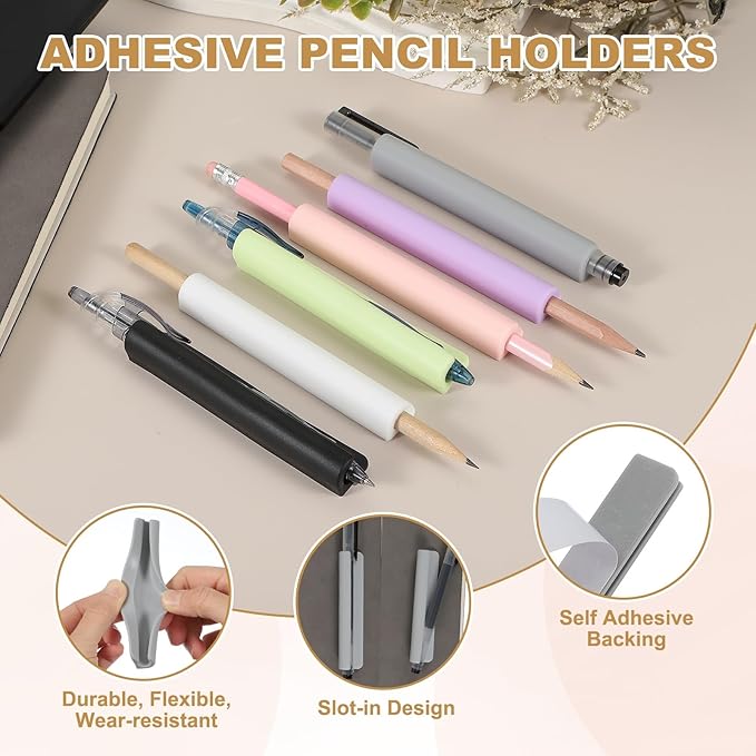 PATIKIL 2 Pcs Adhesive Pencil Holders, 105mm Long Universal Pencil Clip Silicone Pen Holder Office Pen Organizer for Desk Wall Clipboard Notebook Tablet Case Stylus, Green