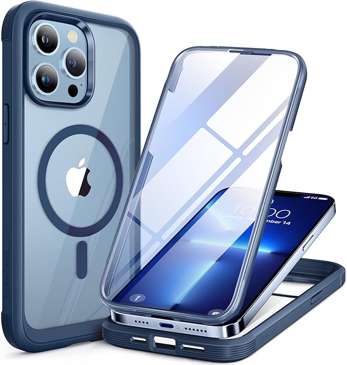 Miracase for iPhone 13 mini Case 5.4",Full-Body Protection,Clear Bumper Case with Built-in 9H Tempered Glass Screen Protector,Military-Grade Drop Protection Outdoor Phone Case for 13 mini,Dark Blue