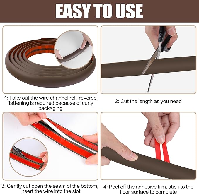 Floor Cord Cover Cable Cavity Self Adhesive Cord Hider Floor 10FT Floor Cable Management Power Cord Protector Floor Electric Cord Covers for Offices, Gym, Exhibitions (CoffeeBrown, 0.78" x 10')