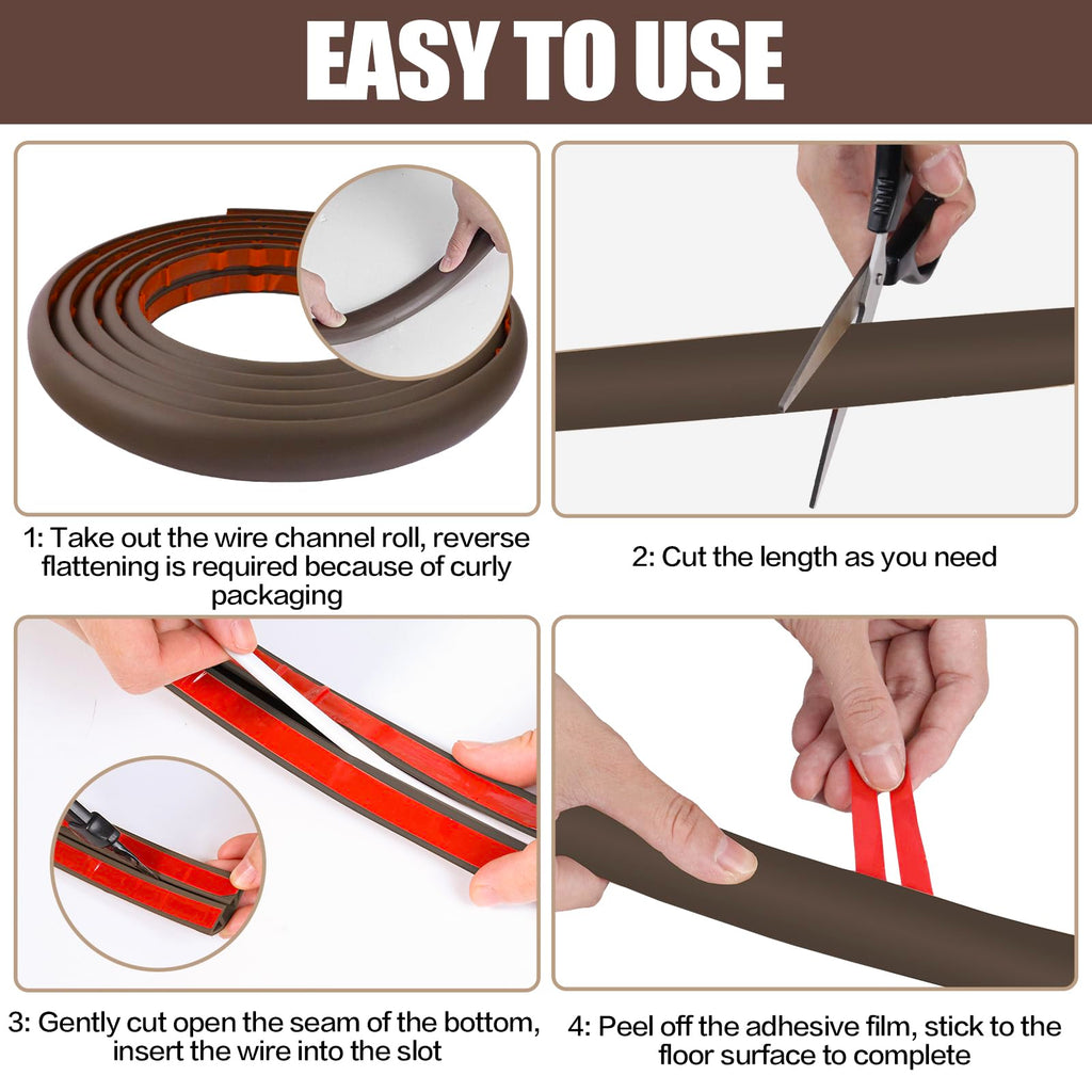 Floor Cord Cover Cable Cavity Self Adhesive Cord Hider Floor 10FT Floor Cable Management Power Cord Protector Floor Electric Cord Covers for Offices, Gym, Exhibitions (CoffeeBrown, 0.78" x 10')
