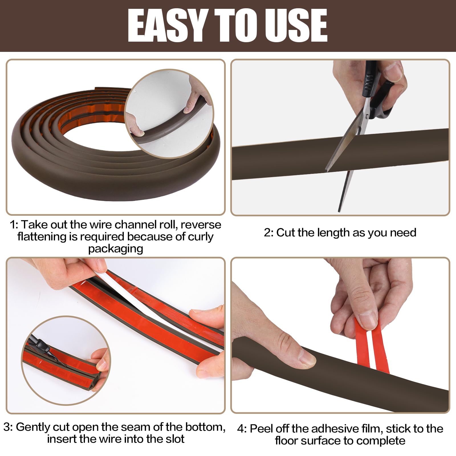 Floor Cord Cover Cable Cavity Self Adhesive Cord Hider Floor 10FT Floor Cable Management Power Cord Protector Floor Electric Cord Covers for Offices, Gym, Exhibitions (CoffeeBrown, 0.78" x 10')
