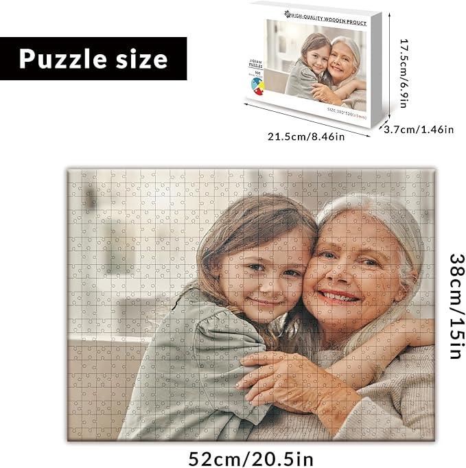 Custom Puzzle from Photos - Personalized 1000/500/300/200/120 Piece Jigsaw Puzzle for Adults & Kids, Unique Wooden Gift for Christmas, Wedding, Anniversary, Birthday
