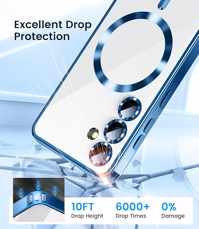 Slim Thin for Samsung Galaxy S25 Case, Compatible with MagSafe, Built-in Camera Lens Protector, Shockproof Protective Phone Case, Soft Electroplated Clear Phone Cover, Sapphire Blue