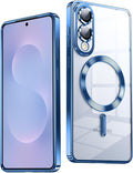 Slim Thin for Samsung Galaxy S25 Edge Case, Compatible with MagSafe, Built-in Camera Lens Protector, Shockproof Protective Phone Case, Soft Electroplated Clear Cover, Sapphire Blue
