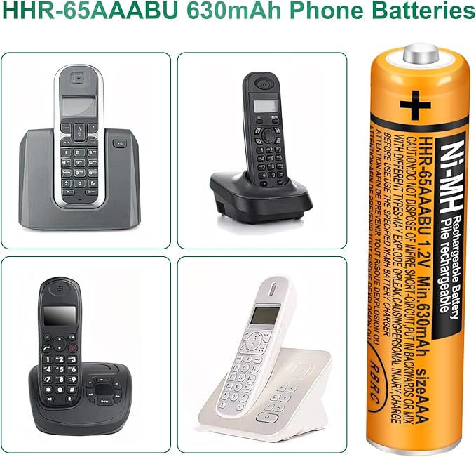 8 Pack HHR-65AAABU NI-MH Rechargeable Batteries 1.2V 630mAh AAA Battery for Panasonic Cordless Telephone Batteries
