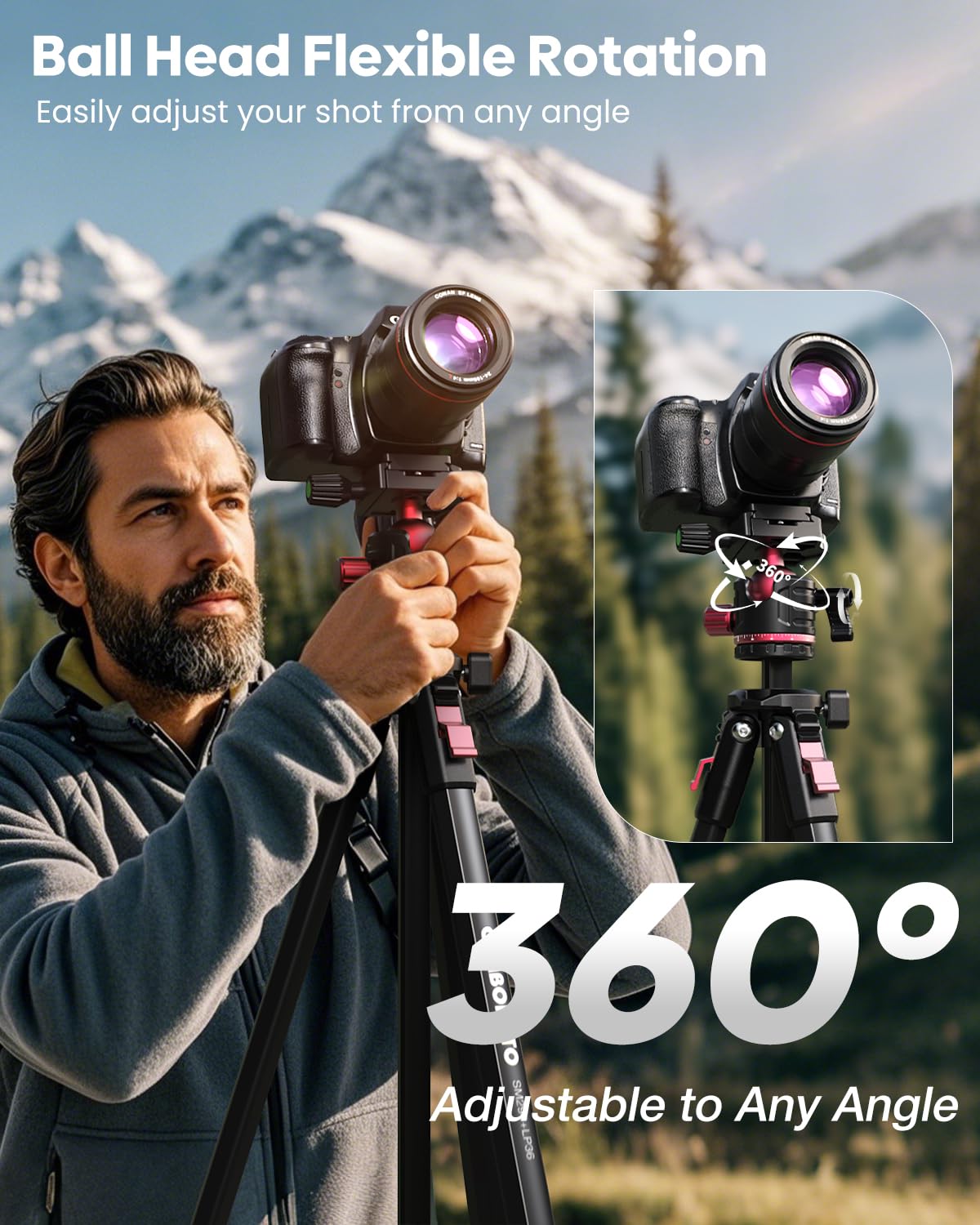 CAMBOFOTO 68" Travel Tripod for Camera Phone Camcorder, Ball Head, Aluminum