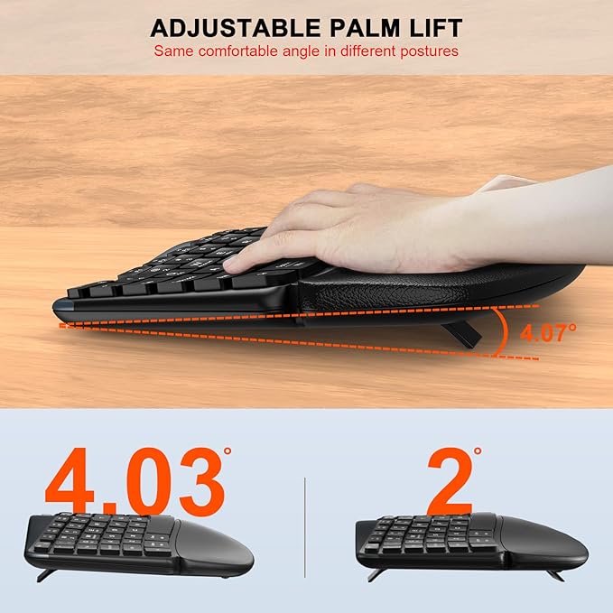 Ergonomic Wireless Keyboard Mouse Combo, MK835 Wave Keys Bluetooth/2.4G Split Design Ergo Keyboard with Cushioned Palm Rest, Multi-Device, Rechargeable, for Multi-OS, Windows/Mac/Android