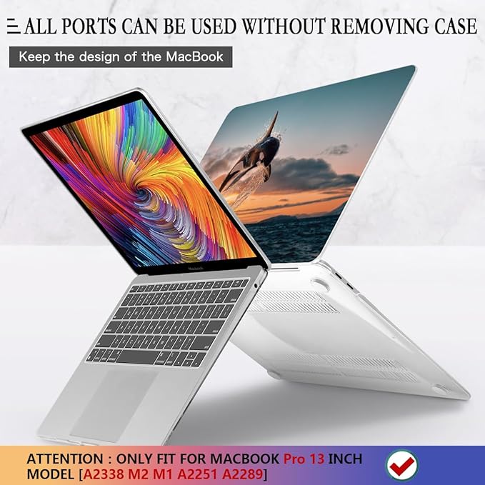 CISSOOK Compatible with MacBook Pro 13 inch Case 2023 2022 2021 2020 Release M2 M1 Chip A2338 A2251 A2289 Model with Touch Bar, Protective Plastic Hard Shell Case Cover for Pro 13", Dolphin&Sea