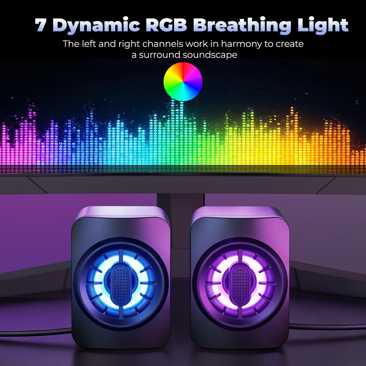 OFFSIR Computer Speakers,RGB PC Speakers, USB Powered 3.5mm Aux Speaker for Desktop, PC, Laptop, Tablet - Small Computer Speakers | Clear Sound & 7-Color Dynamic Lighting