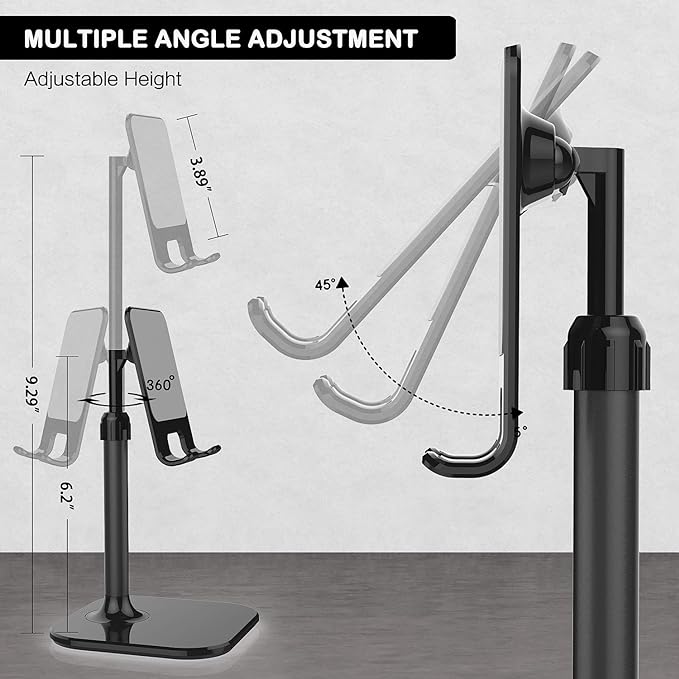 Doboli Cell Phone Stand, Phone Stand for Desk, Phone Holder Stand Compatible with iPhone and All Mobile Phones Tablet, Gifts for Adults Women Men Mom Wife, Black
