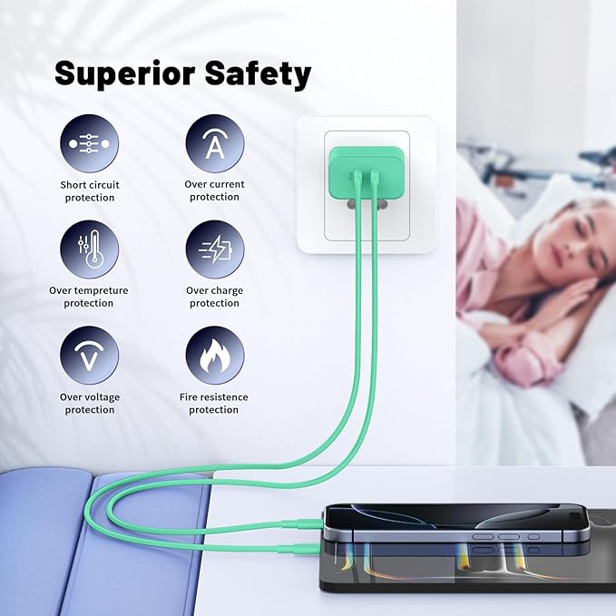 iPhone 16 15 Pro Max Charger Fast Charging,45W Dual Port USB C Fast Charger Block [2-Pack] & Extra Long 60W 3/6/10/10FT USB C Cable - PD Quick Adapter 3.0 for iPhone 16 15/16 15Pro/16 15 Plus.