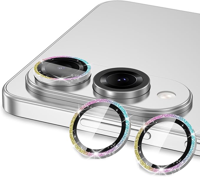 for Samsung Galaxy S25 Edge Camera Lens Protector, Individual Metal Ring Tempered Glass Lens Cover, [Strong Adsorption] Scratch Resistant Ultra-Thin HD Clear Lens Cover, 1 Set-Colorful Sparkly