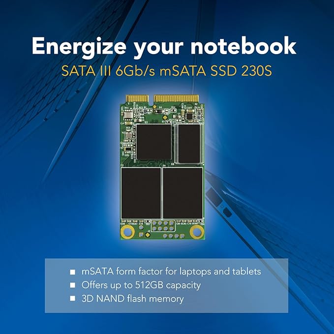 Transcend 128GB mSATA SSD with Dram Cache, Up to 550MB/s, Mini SATA III 6G/s Internal Solid State Drive for Ultrabook, Desktop, Tablet, PC, GPS, Server, 3D TLC NAND Flash, LDPC Error Correction, ECC