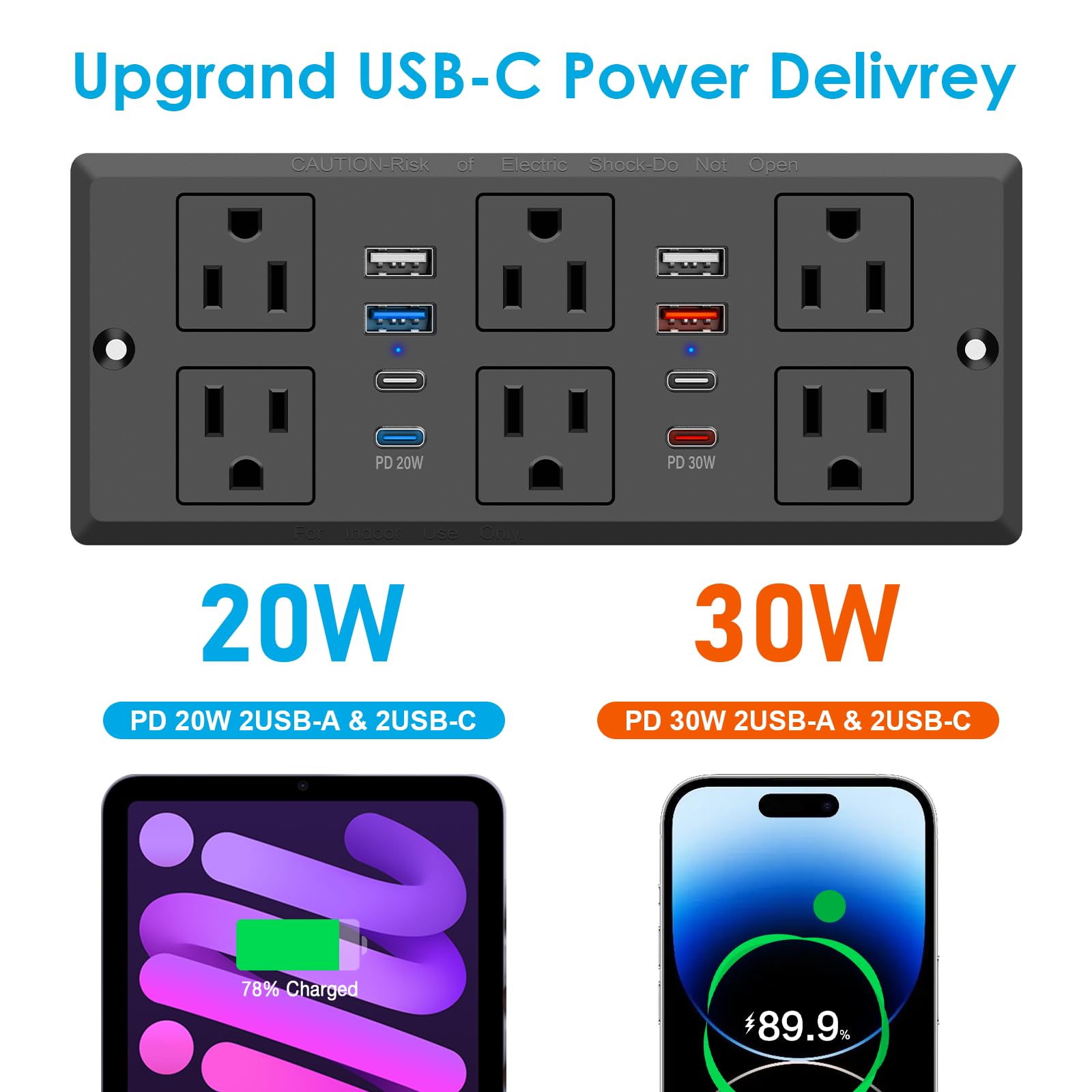 Recessed Power Strip with PD 30W Fast Charging