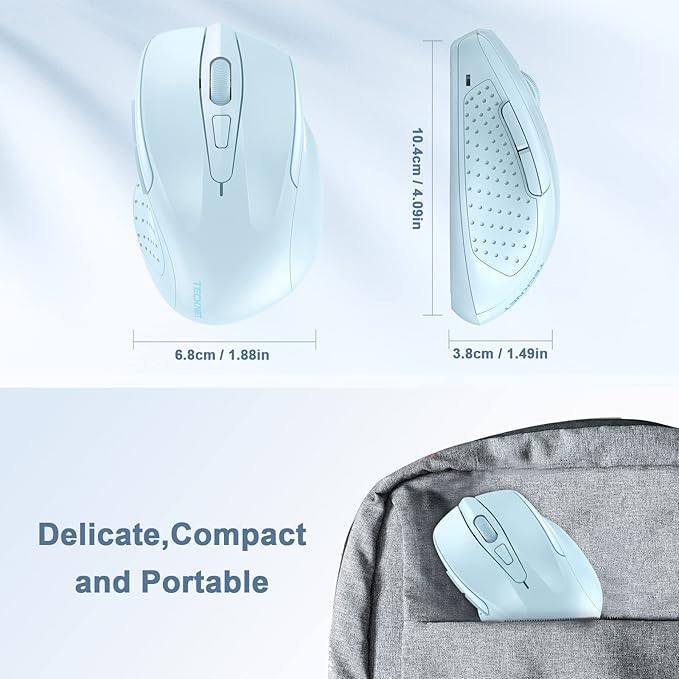 TECKNET Wireless Mouse, 2.4G Ergonomic Optical Mouse, Computer Mouse for Laptop, PC, Computer, Chromebook, Notebook, 6 Buttons, 24 Months Battery Life, 4000 DPI, 6 Adjustment Levels