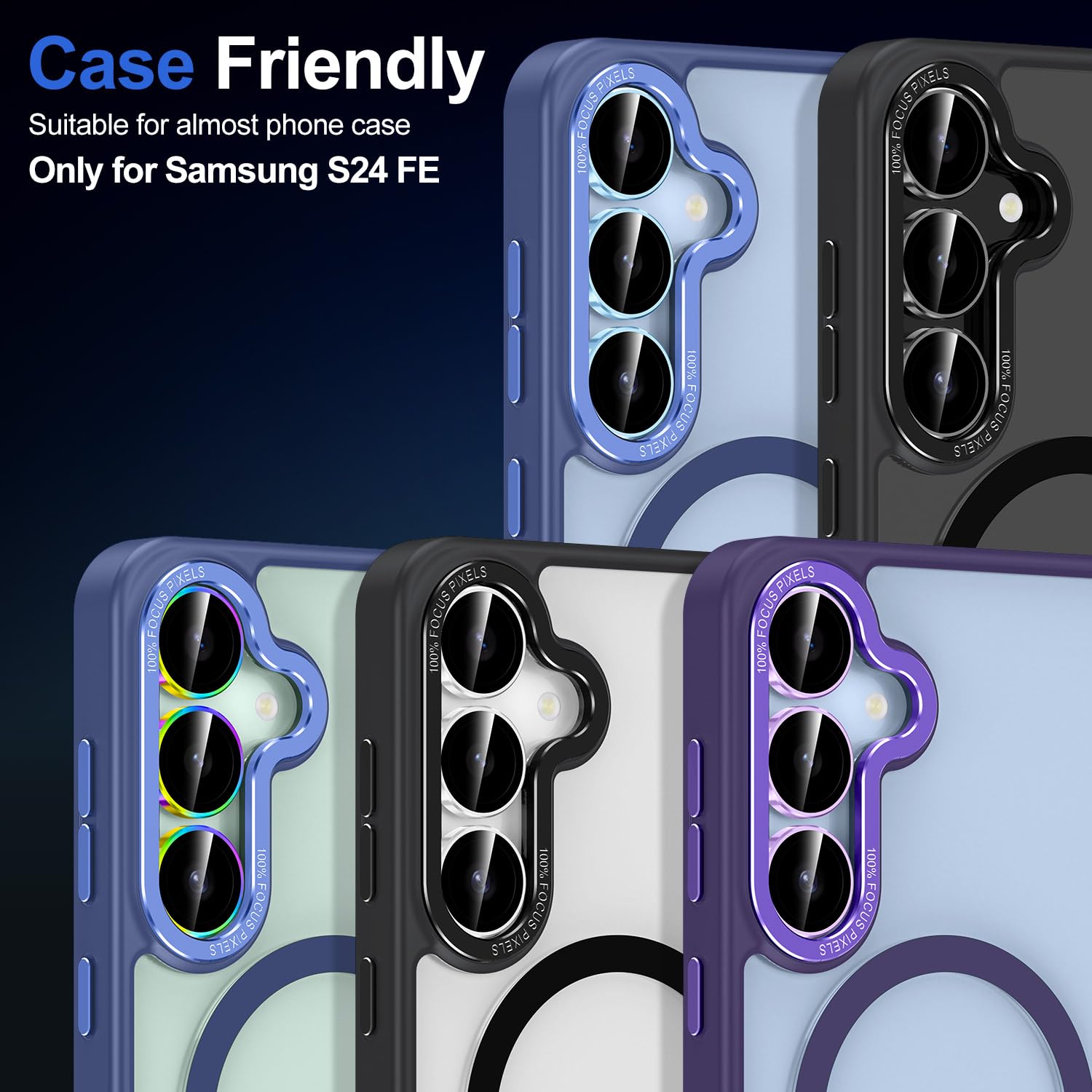 Avocase for Samsung Galaxy S24 FE Camera Lens Protector, Individual Metal Ring Tempered Glass Lens Cover, [Strong Adsorption] Scratch Resistant Ultra-Thin HD Clear Lens Cover, 1 Set-Colorful Ring