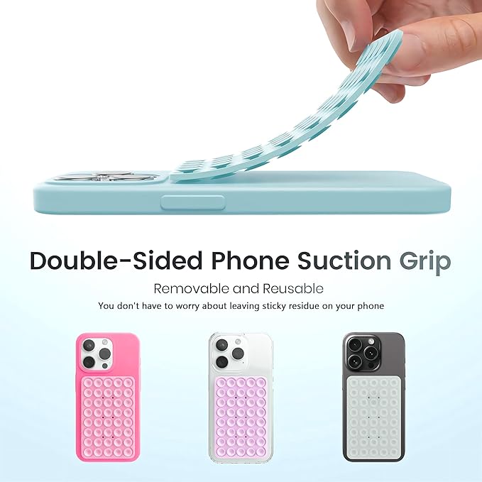 Silicone Double-Sided Suction Phone Case Detachable Mount, Car Dashboard Holder, Hands-Free Sticky Grip Phone Accessories for Selfies & Videos, - iphone & Android Compatible (3.74"x2.2", Baby Pink)