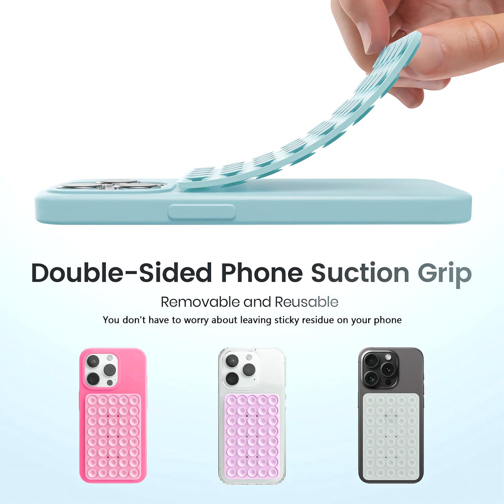 Silicone Double-Sided Suction Phone Case Detachable Mount, Fidget Sticky Grip Phone Accessories, Teen Girl Gifts Trendy Stuff, Hands-Free Stand for ASMR/TikTok/Gym Creators (Small, White+BabyBlue)